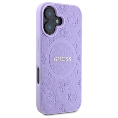 Guess Saffiano Peony Classic Logo MagSafe - Etui iPhone 16 (fioletowy)