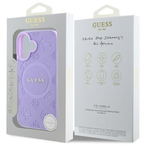 Guess Saffiano Peony Classic Logo MagSafe - Etui iPhone 16 (fioletowy)