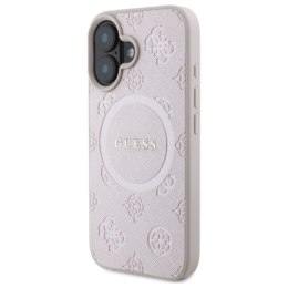 Guess Saffiano Peony Classic Logo MagSafe - Etui iPhone 16 (różowy)