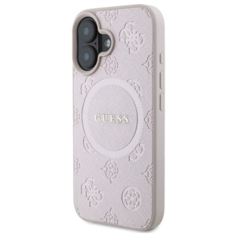 Guess Saffiano Peony Classic Logo MagSafe - Etui iPhone 16 (różowy)