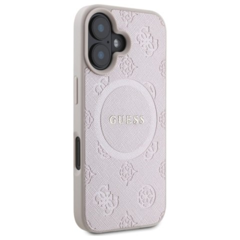 Guess Saffiano Peony Classic Logo MagSafe - Etui iPhone 16 (różowy)