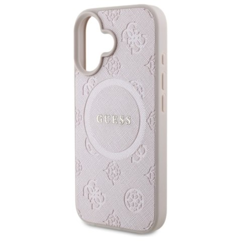 Guess Saffiano Peony Classic Logo MagSafe - Etui iPhone 16 (różowy)