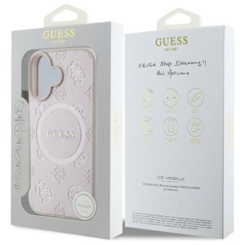 Guess Saffiano Peony Classic Logo MagSafe - Etui iPhone 16 (różowy)