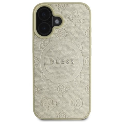 Guess Saffiano Peony Classic Logo MagSafe - Etui iPhone 16 (złoty)