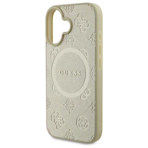 Guess Saffiano Peony Classic Logo MagSafe - Etui iPhone 16 (złoty)