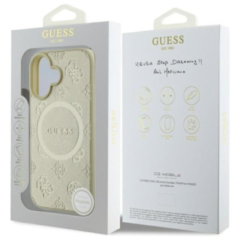 Guess Saffiano Peony Classic Logo MagSafe - Etui iPhone 16 (złoty)