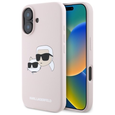 Karl Lagerfeld Silicone Double Heads Print MagSafe - Etui iPhone 16 (różowy)