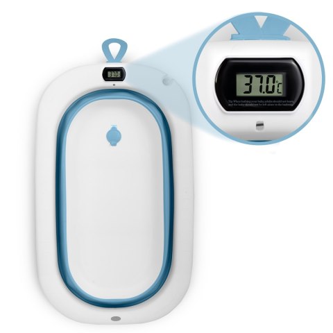 Wanienka składana dla dzieci, niemowląt z termometrem i wkładką RK-287 biało-niebieska