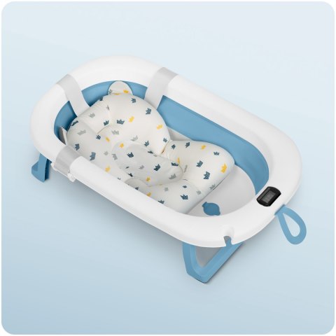 Wanienka składana dla dzieci, niemowląt z termometrem i wkładką RK-287 biało-niebieska