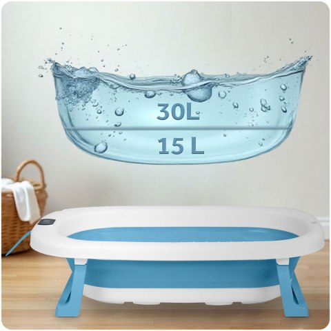 Wanienka składana dla dzieci, niemowląt z termometrem i wkładką RK-287 biało-niebieska