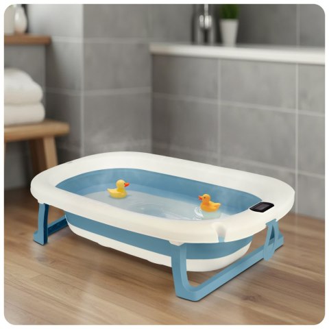 Wanienka składana dla dzieci, niemowląt z termometrem i wkładką RK-287 biało-niebieska