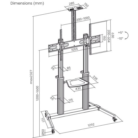MOBILNY STOJAK+UCHWYT DO TV 60-100" 100KG S-15-AL ART Vesa max 1000x600 HEAVY DUTY