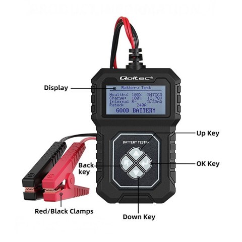 Qoltec Cyfrowy tester akumulatora z LCD | Polskie Menu | 12V | AGM | GEL | STD | 30-220AH