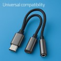 Qoltec Adapter przejściówka 2w1 USB-C | USB-C | Jack 3.5mm | PD 15W | 10cm | Aluminium