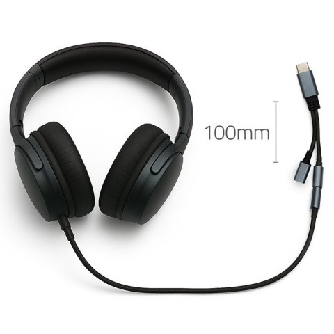 Qoltec Adapter przejściówka 2w1 USB-C | USB-C | Jack 3.5mm | PD 15W | 10cm | Aluminium