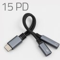 Qoltec Adapter przejściówka 2w1 USB-C | USB-C | Jack 3.5mm | PD 15W | 10cm | Aluminium