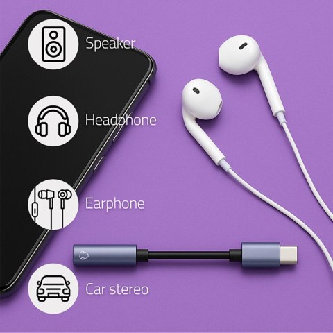 Qoltec Adapter przejściówka USB-C | Jack 3.5mm | 10cm | Aluminium