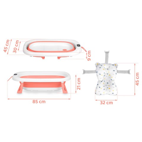 Wanienka składana dla dzieci, niemowląt z termometrem i wkładką Ricokids RK-287 biało-różowa