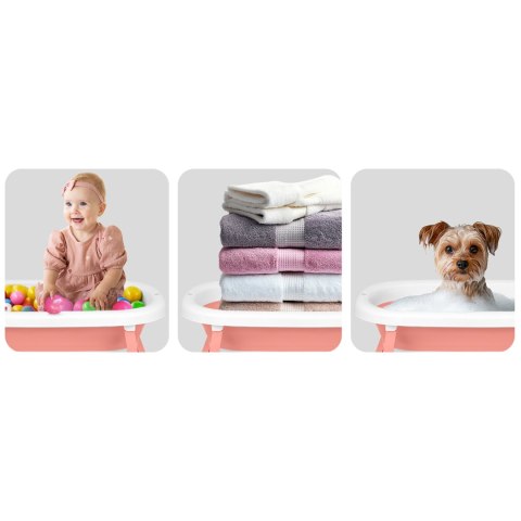 Wanienka składana dla dzieci, niemowląt ze stelażem, termometrem i wkładką Ricokids RK-287 biało-różowa