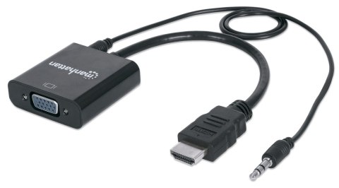 Manhattan 151450 adapter kablowy 0,3 m HDMI + 3.5mm VGA (D-Sub) Czarny