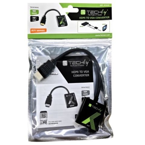 Techly 301658 adapter kablowy 0,1 m HDMI Typu A (Standard) VGA (D-Sub) Czarny