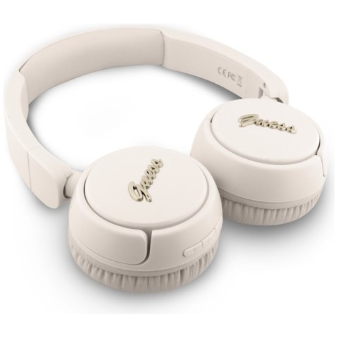 Guess Metal Logo Script - Bezprzewodowe słuchawki nauszne Bluetooth V5.3 (beżowy)