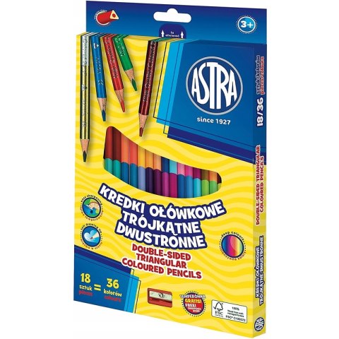 Kredki ołówkowe Astra dwustronne trójkątne 36 kolo