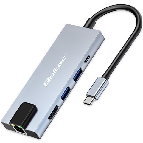 Qoltec Hub Adapter USB-C 5w1 | USB-C PD 100W | 2x USB | HDMI 4K | RJ45