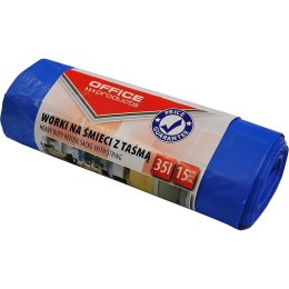WORKI NA ŚMIECI Z TAŚMĽ OFFICE PRODUCTS, PREMIUM (LDHD), 35L, 15SZT., NIEBIESKIE