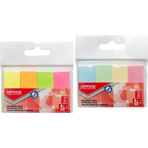 ZAKŁADKI INDEKSUJĽCE OFFICE PRODUCTS, PAPIER, 20X50MM, 4X50 KART. MIX KOLORÓW PASTEL