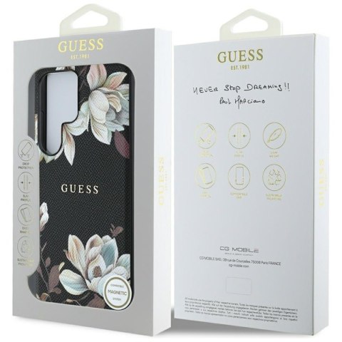Guess Grained Printed Flower Pattern MagSafe - Etui do Samsung Galaxy S25 Ultra (czarny)