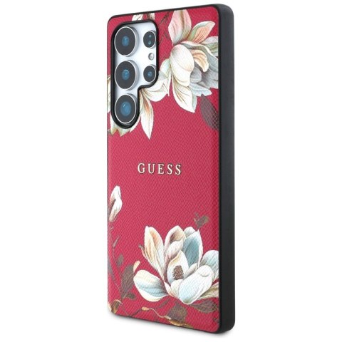 Guess Grained Printed Flower Pattern MagSafe - Etui do Samsung Galaxy S25 Ultra (fuksja)
