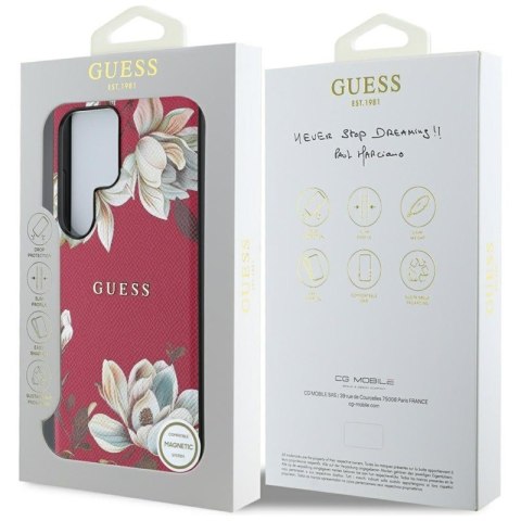 Guess Grained Printed Flower Pattern MagSafe - Etui do Samsung Galaxy S25 Ultra (fuksja)