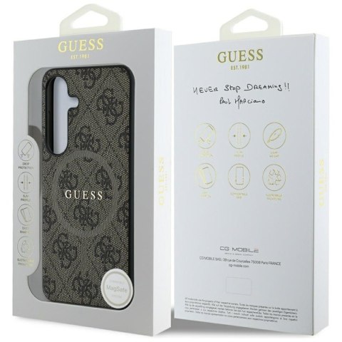 Guess Leather 4G Colored Ring Classic Logo MagSafe - Etui do Samsung Galaxy S25 (brązowy)