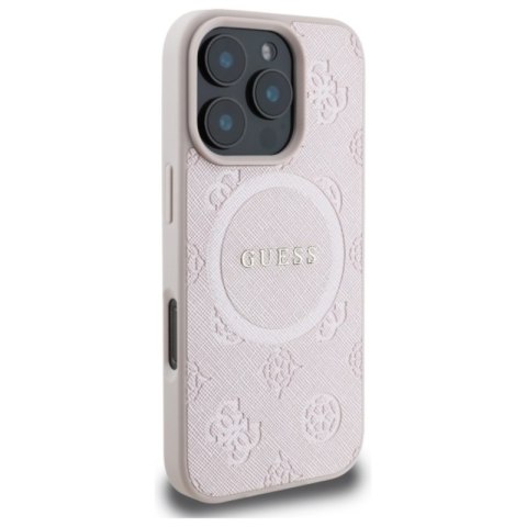 Guess Saffiano Peony Classic Logo MagSafe - Etui iPhone 16 Pro Max (różowy)