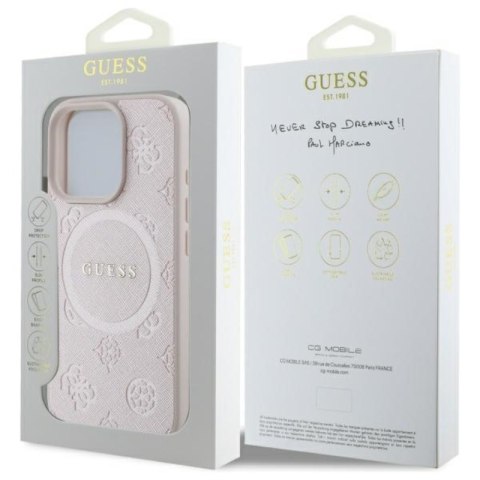 Guess Saffiano Peony Classic Logo MagSafe - Etui iPhone 16 Pro Max (różowy)