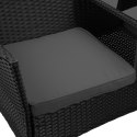 Ławka ogrodowa z technorattanu sofa CORDOBA czarna z szarymi poduszkami