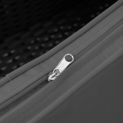 Ławka ogrodowa z technorattanu sofa CORDOBA czarna z szarymi poduszkami