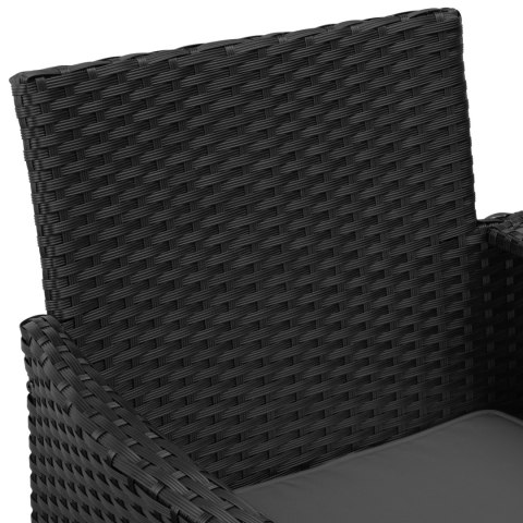 Ławka ogrodowa z technorattanu sofa CORDOBA czarna z szarymi poduszkami