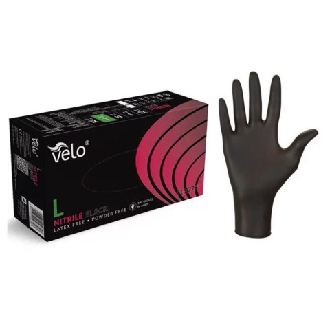 VELO NITRILE BLACK L Rękawice nitrylowe bezpudrowe, czarne, 100 szt.