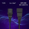 Qoltec Kabel przedłużający zasilający IEC C20/C13 | 3x1.5mm² | 1.2m