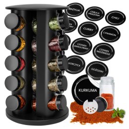 Stojak na przyprawy obrotowy ROTOR BLACK 20 słoiczków + 72 naklejki