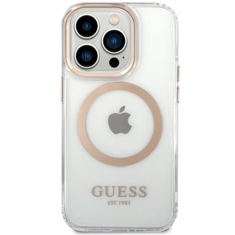Guess Metal Outline Magsafe - Etui iPhone 15 (przezroczysty / złoty)