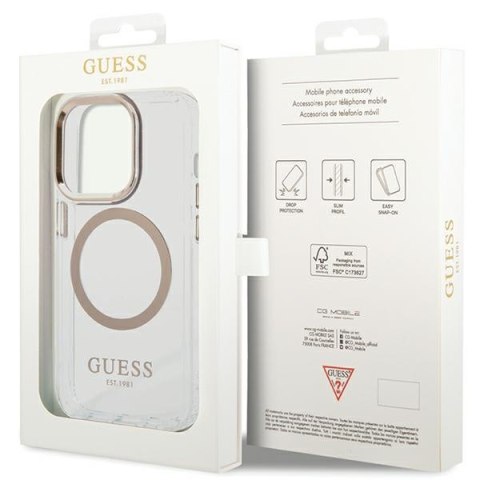 Guess Metal Outline Magsafe - Etui iPhone 15 (przezroczysty / złoty)