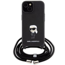 Karl Lagerfeld Crossbody Saffiano Monogram Ikonik Metal Pin - Etui iPhone 15 (czarny)