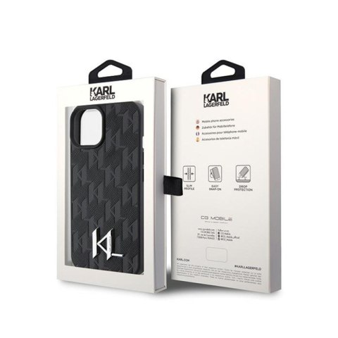 Karl Lagerfeld Leather Monogram Hot Stamp Metal Logo - Etui iPhone 15 (czarny)
