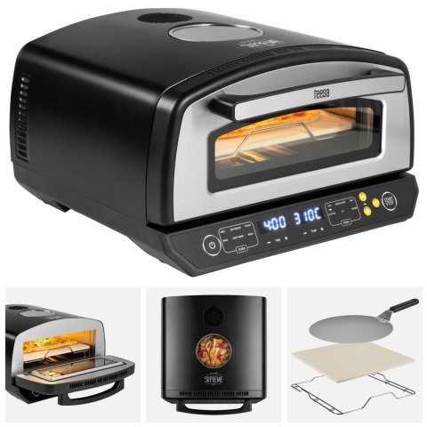 Piec do pizzy SUPREME ELITE 2200 W, 450 stopni, dwie grzałki, okno, LED, 33 cm, różna programy pieczenia