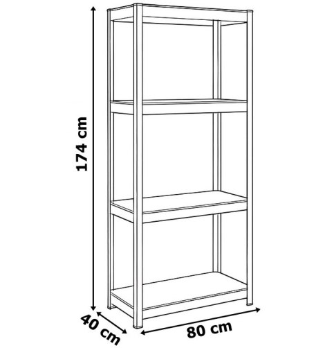 Regał magazynowy 4 poziomy 174x80x40 150 kg czarny