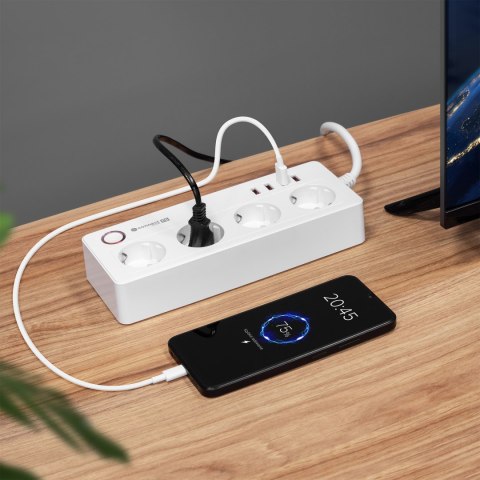 Listwa sieciowa Kruger&Matz 4 gniazda typu niemieckiego i 4xUSB 2100 mA Connect P6 Tuya