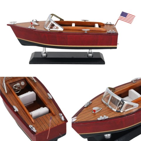 Model Motorówka Drewniana - Klasyczna Łódź Motorowa 26cm - Dekoracja biura - MOT04ML